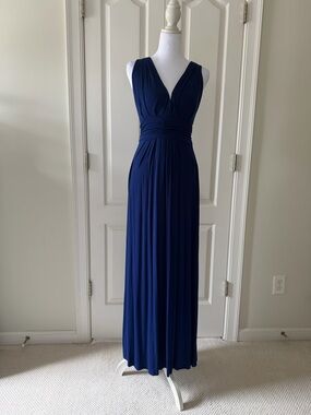 IMAN Royal Blue V-Neck Sleeveless Ruched Maxi Dress